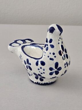 VTG 70s Portugal White Blue Hand Painted Floral Bird Trinket Statue Figurine